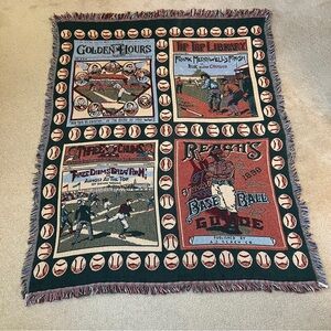 Vintage Baseball Tapestry Blanket Golden Hours Artwork Style Cotton